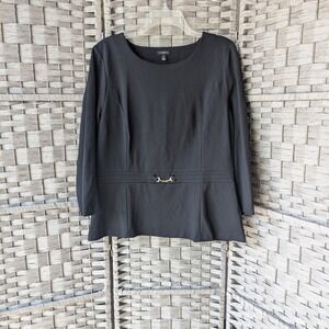 Talbots Peplum Top Black Gold Horsebit Detail Ponte Knit Classic Office Chic Lg
